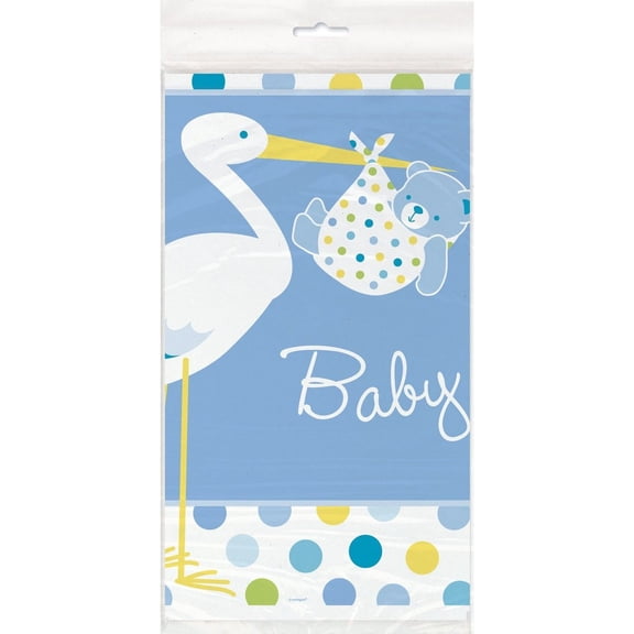 Unique Party Boy Plastic Stork Baby Shower Tablecloth