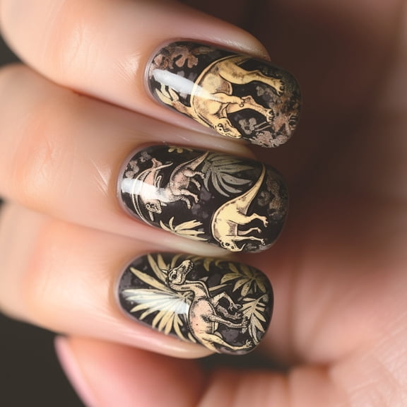 Unique Patriotic Themed Dinosaur Graffiti Press on Nail Set Acrylic Nail Full Cover False Nail For July 4th Festivities