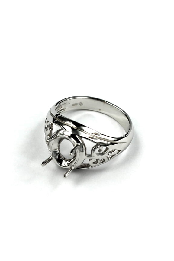 Unique Pattern Ring Setting with Oval Prongs Mounting in Sterling Silver 8x10mm | MTR270 (10)