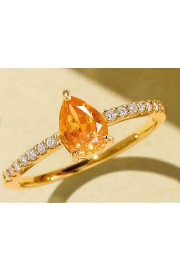 Unique Pear Shaped Orange Citrine Engagement Ring 925 Silver September Birthstone Ring Halo Classic Ring Vintage Anniversary Gift for Women.