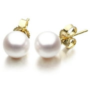 GILI JEWELS Unique Pearl 14K Gold 6.5-7mm White Akoya Saltwater Cultured Pearl Stud Earrings, AAAA Quality