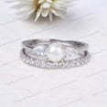 thumbnail image 1 of Unique Pearl Diamond Engagement Ring Set Sterling Silver Bridal Set Freshwater Pearl Round Wedding Ring Set Art Deco Vintage Promise Band Gifts, 1 of 3