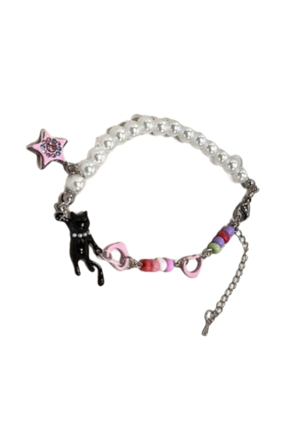 Unique Pearls Feline Star Bracelet Y2K Fashion Adjustable Cute Gift