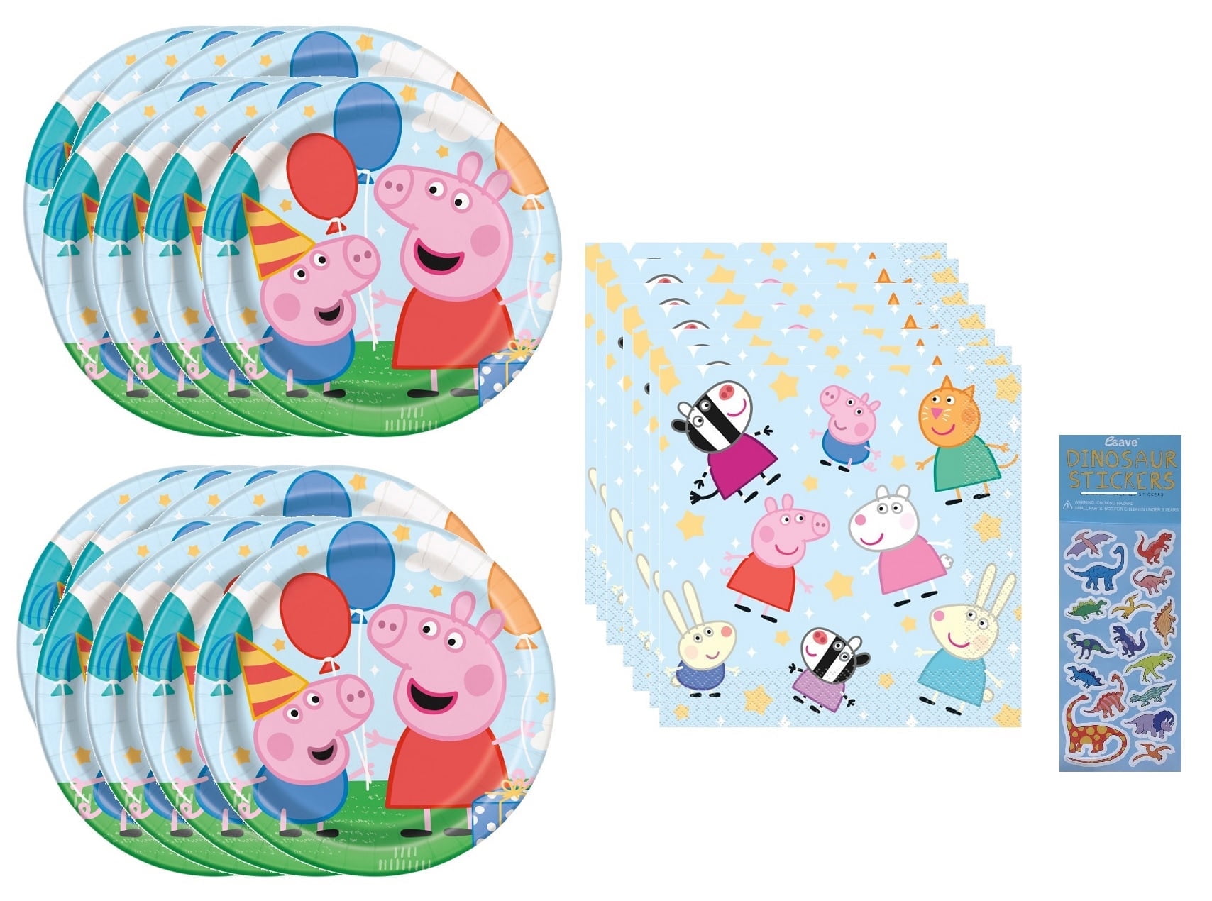 Unique Peppa Pig Birthday Party Supplies Bundle with Sticker Sheet, Serves 16