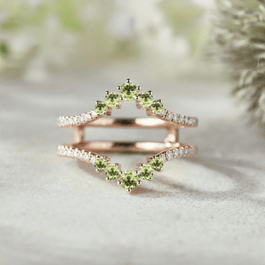 Unique Peridot Ring Enhancer- Double Curved Wedding Band Promise Custom Birthstone Ring- IN 14K Rose Gold Vermeil