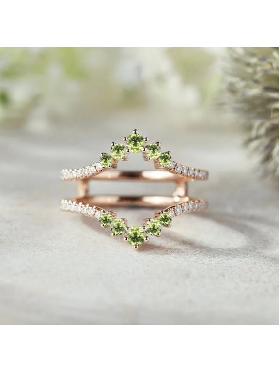 Unique Peridot Ring Enhancer- Double Curved Wedding Band Promise Custom Birthstone Ring- IN 14K Rose Gold Vermeil