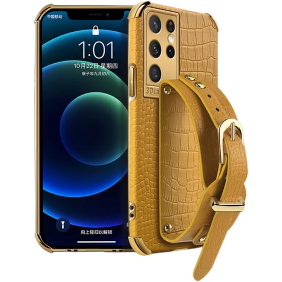 Unique Personality Crocodile Pattern TPU Phone case With Versatile Wristband Bracket For Samsung Galaxy Note 20 10 9 8 Ultra Pro Lite Edge Reinforced Shockproof Back Cover(Yellow,Note 10 Lite)