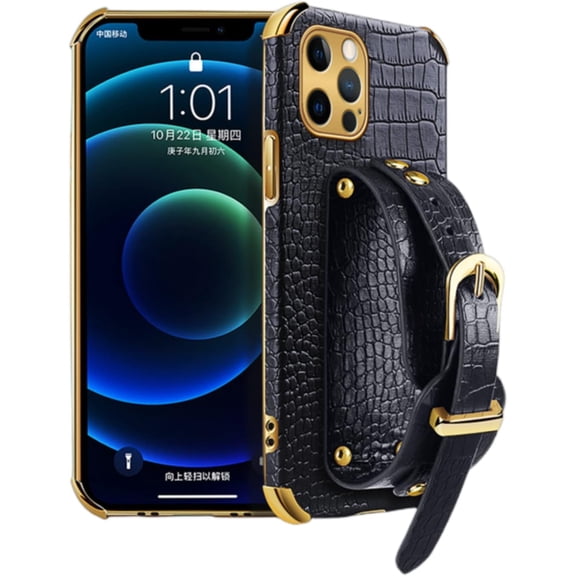 Unique Personality Crocodile Pattern TPU Phone case With Versatile Wristband Bracket For iPhone 14 13 12 11 8 7 6 S X XS XR Plus Pro Max Mini Edge Reinforced Shockproof Back Cover(Black,13 Mini)