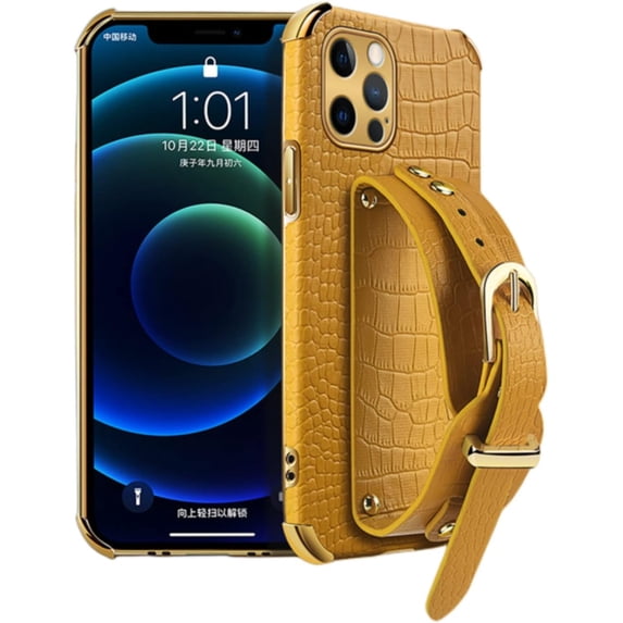 Unique Personality Crocodile Pattern TPU Phone case With Versatile Wristband Bracket For iPhone 14 13 12 11 8 7 6 S X XS XR Plus Pro Max Mini Edge Reinforced Shockproof Back Cover(Yellow,For X/XS)