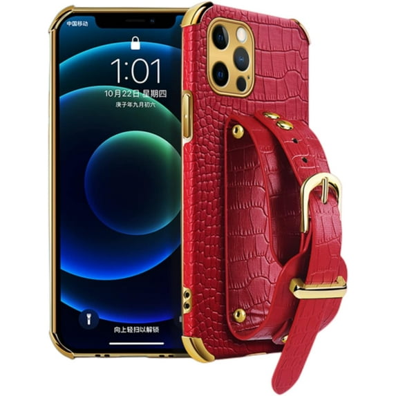 Unique Personality Crocodile Pattern TPU Phone case With Versatile Wristband Bracket For iPhone 14 13 12 11 8 7 6 S X XS XR Plus Pro Max Mini Edge Reinforced Shockproof Back Cover(Red,13 Mini)