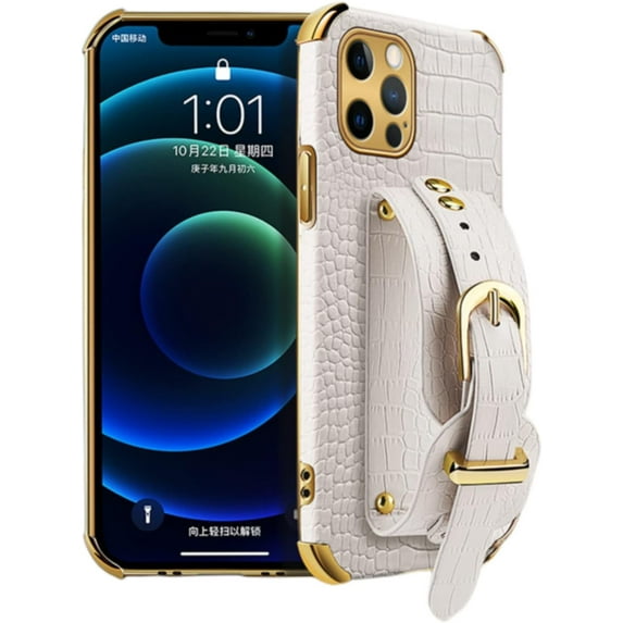 Unique Personality Crocodile Pattern TPU Phone case With Versatile Wristband Bracket For iPhone 14 13 12 11 8 7 6 S X XS XR Plus Pro Max Mini Edge Reinforced Shockproof Back Cover(White,13 Pro)