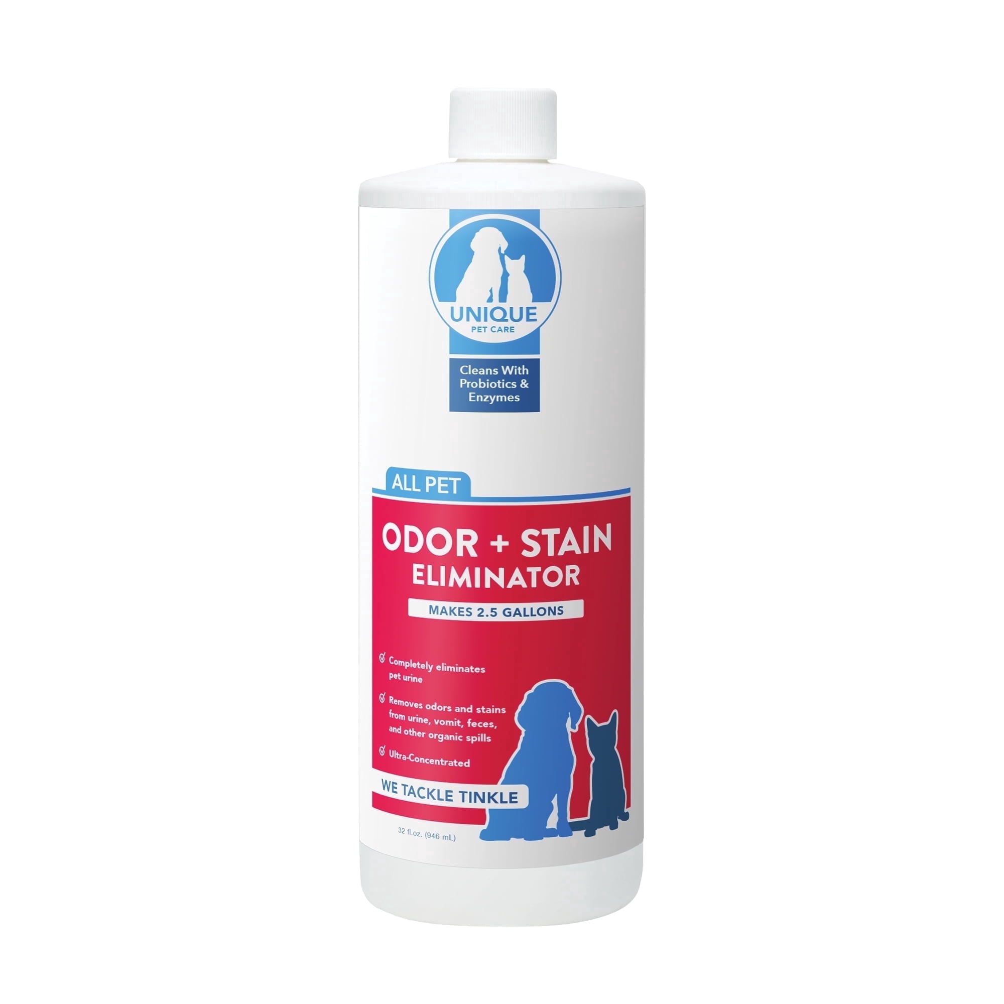 Unique Pet Odor and Stain Eliminator Concentrate, Makes over 2.5 Gallons of Cleaner for Dog, Cat, Small Pet Messes - 32 oz. Liquid