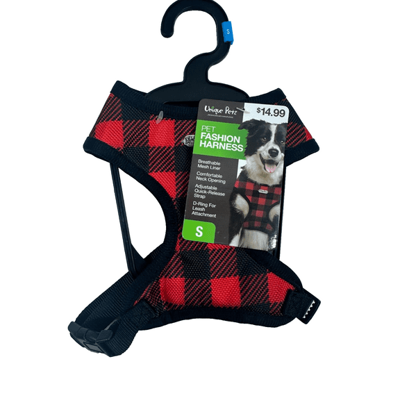 Unique Petz Fashion Dog Harness Red Black Checker Pattern Size Small Adjustable