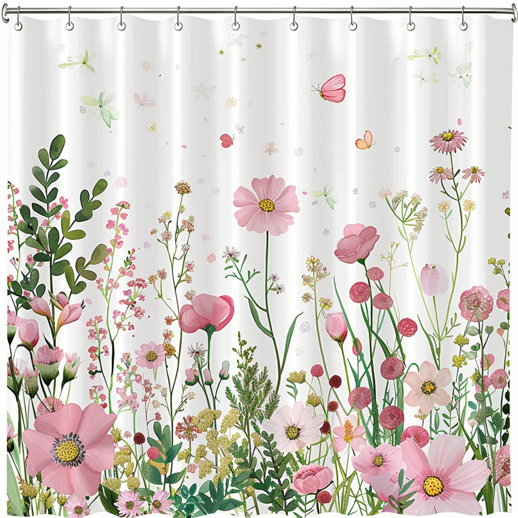 Unique Pink Wildflower Garden Print Shower Curtain 72x84 Linen Oil ...