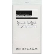Unique Plastic Lined Paper Tablecloth, 108 X 54 in, White Pack of 4