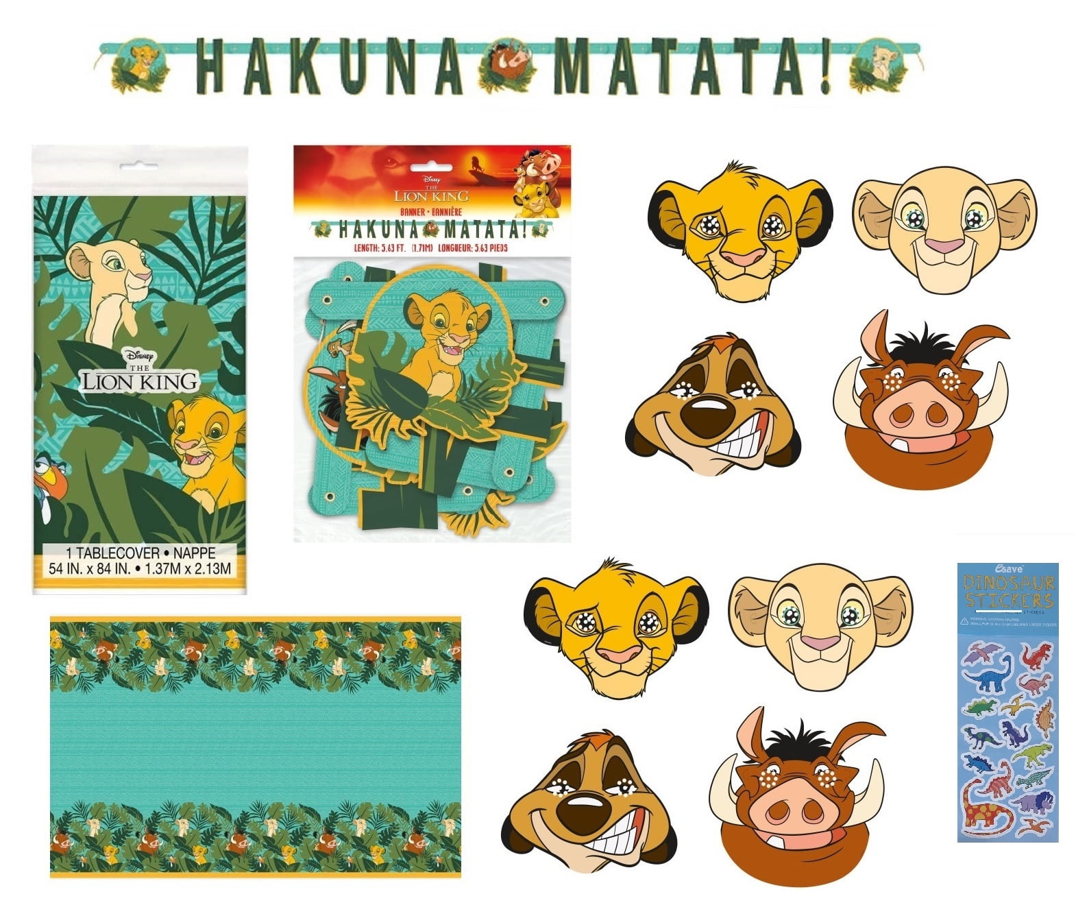 Unique Plastic Table Cover Party Banner Paper Mask Dinosaur Sticker Sheet Party Supply Set