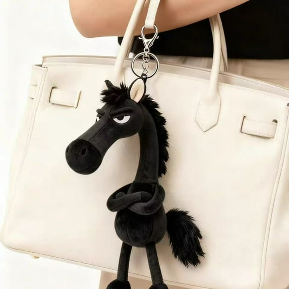 "Unique Playful Cartoon Plush Horse Keychain Toy, Soft Stuffed Stitched Animal Doll With Keyring Top, Designed For Big Kids Teens Who Enjoy Cartoon-Inspired Toys, As Play