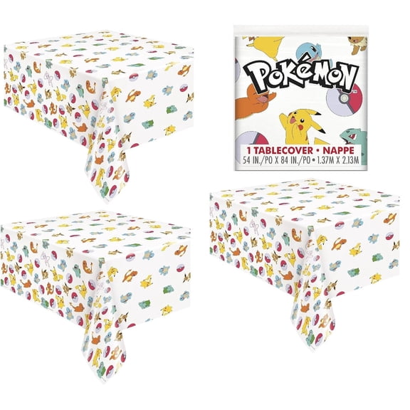 Unique Pokemon Rectangular Printed Plastic Table Covers 3ct for Birthday Parties 54X84 Inch