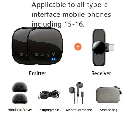 Unique Portable Microphone, Wireless Lapel Microphone, Intelligent Noise Reduction Technology, Long Battery Life, Professional Quality Recording Conversations, Outdoor Live Broadcast