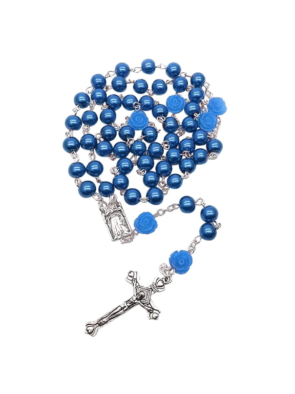 Unique Prayer Beads Necklace Glass Bead Rose Flower Clavicle Chain Catholic Jewelry Religious Rosary Necklace
