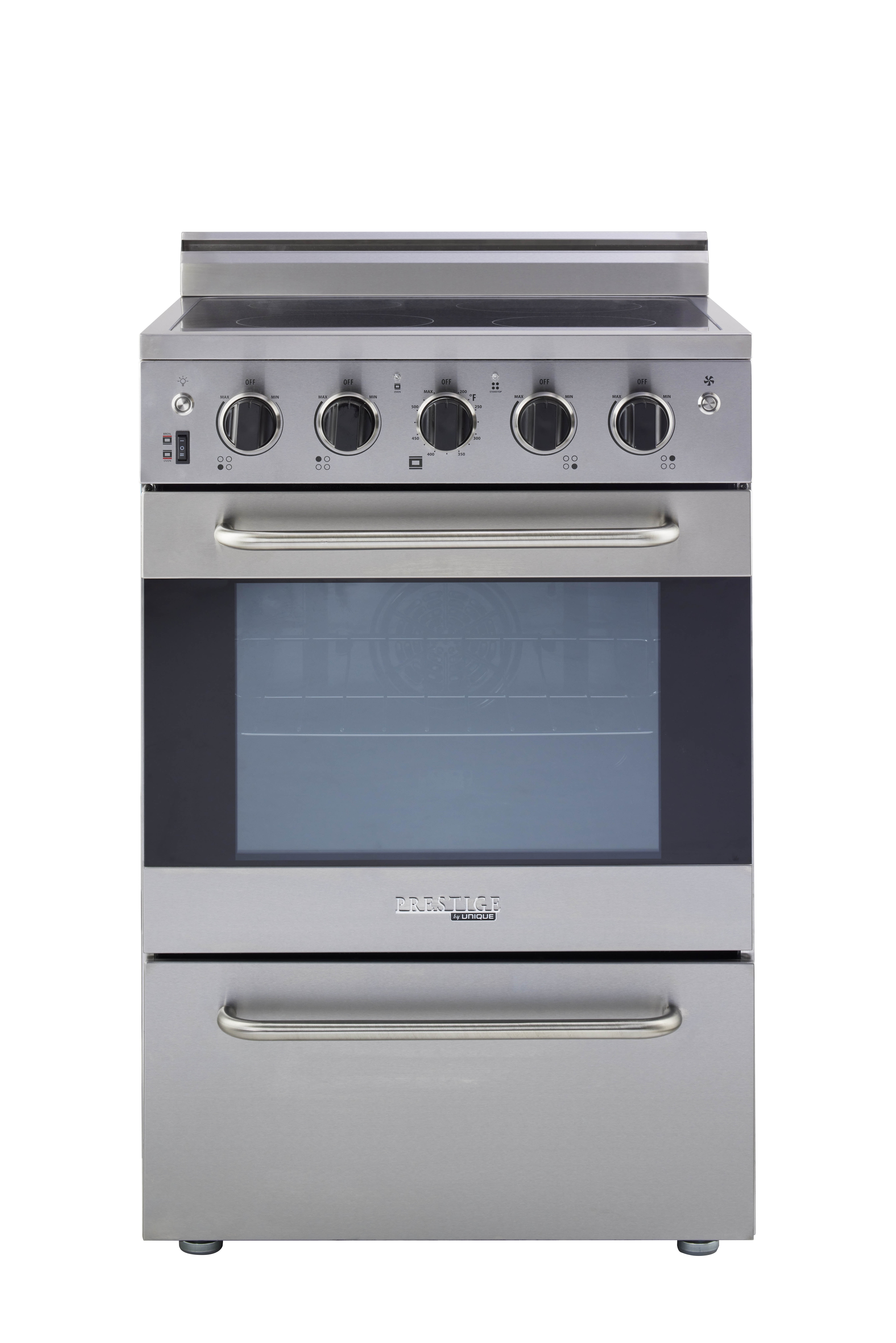 Unique Prestige 24" 2.3 cu/ft Freestanding Electric Range with Convection Oven in Stainless Steel