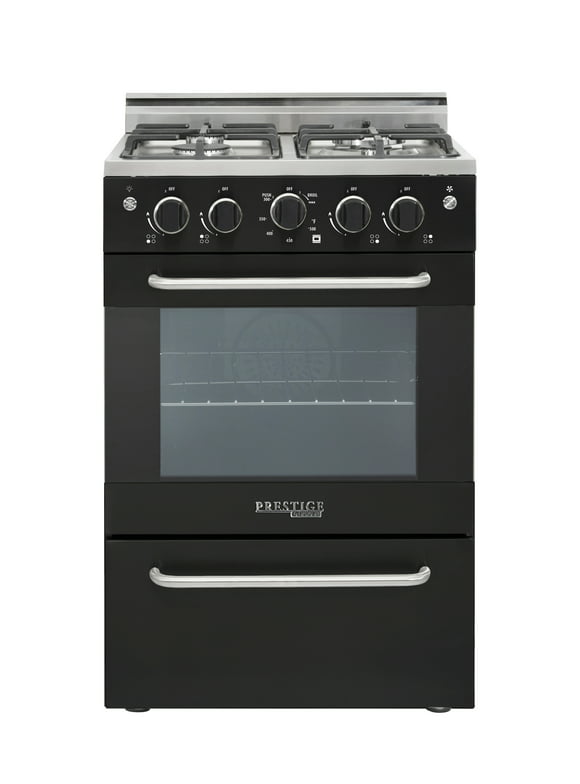 Unique Prestige 24" 2.3 cu/ft Freestanding Gas Range with Convection Oven and Sealed Burners in Black