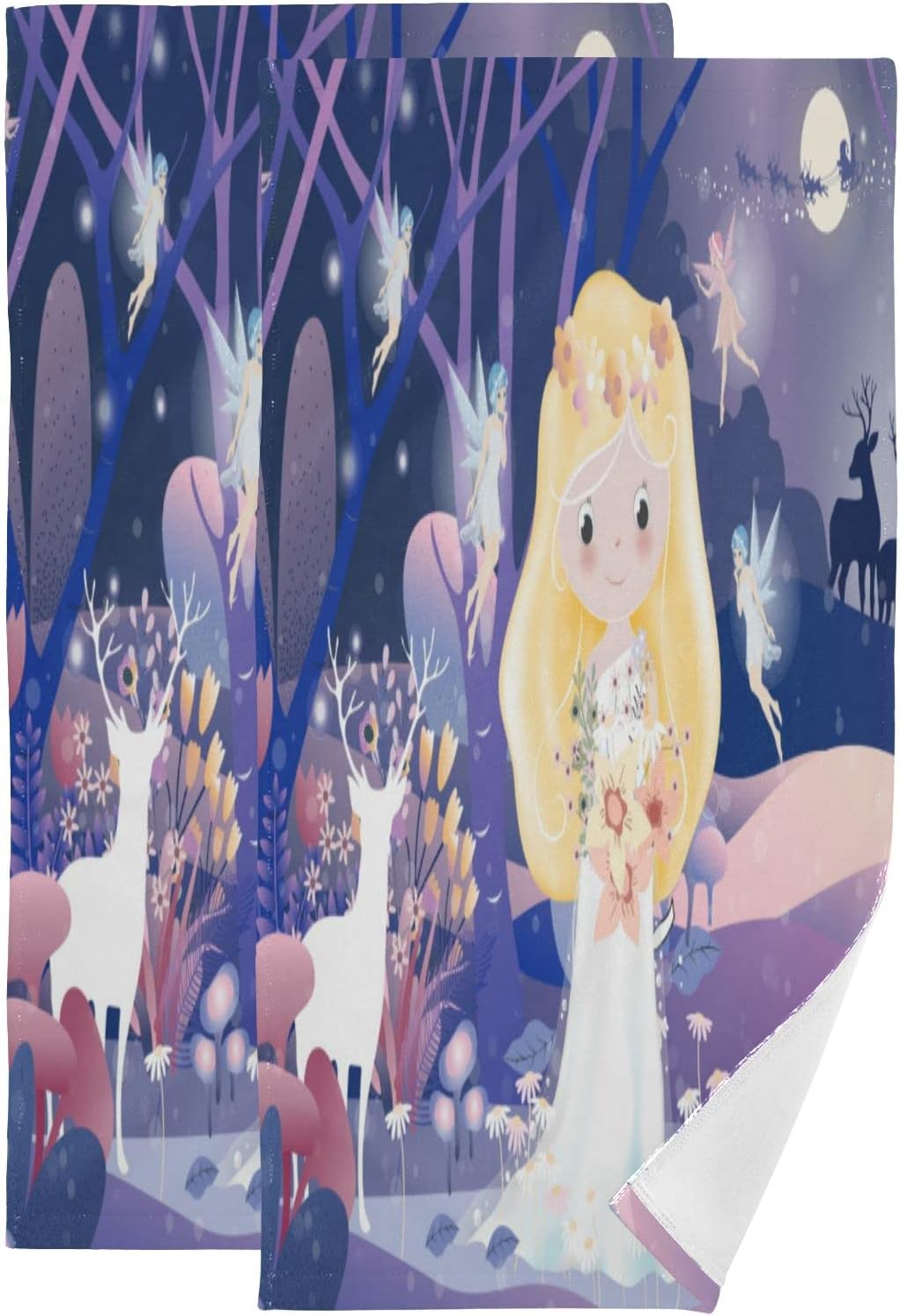 Unique Princess Elf Hand Towels 2 PCS, Purple Winter Wonderland Kitchen
