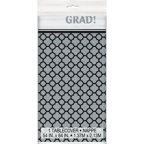 Unique Quatrefoil Graduation 84" x 54" Plastic Tablecloth, Gray Quatrefoil
