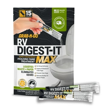Unique RV Digest-It Max RV Toilet Treatment Stick Packs, 15 Count Grab-and-Go RV Tank Treatment, No-Mess, Pre-measured, Liquefies Waste and Paper, Odor Eliminator