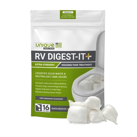 Unique RV Digest-It Plus, Extra-Strength Black Tank Treatment for RVs - Drop-In Pod RV Toilet Treatment (16 Pods)