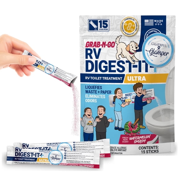 Unique RV Digest-It Ultra RV Toilet and Black Tank Treatment 15 Stick Packs Watermelon