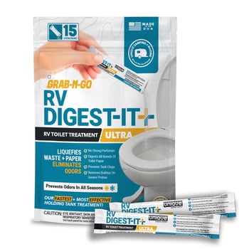 Unique RV Digest-It Ultra RV Toilet Treatment Stick Pack, 15 Count, Extra-Strength , Premeasured, Grab-and-Go Black Tank Treatment, Controls Odor and Prevents Clogs