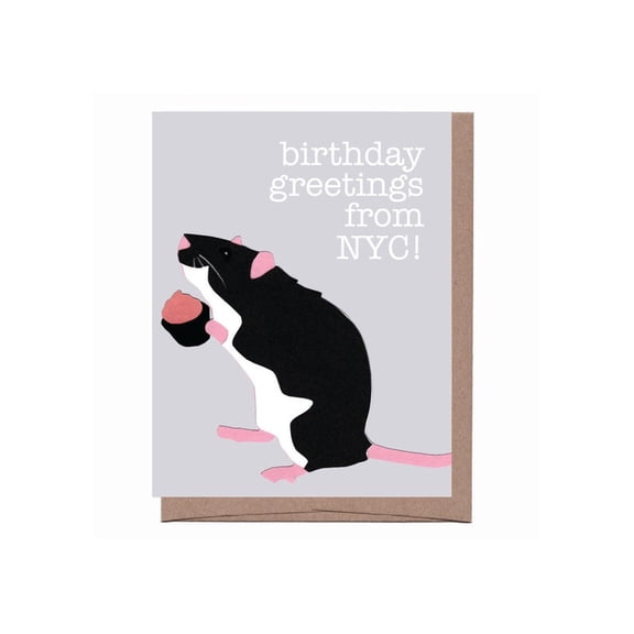 Unique Rat-Themed Birthday Greeting Card - Blank Inside with Envelope - Perfect for NYC Residents & Animal Lovers