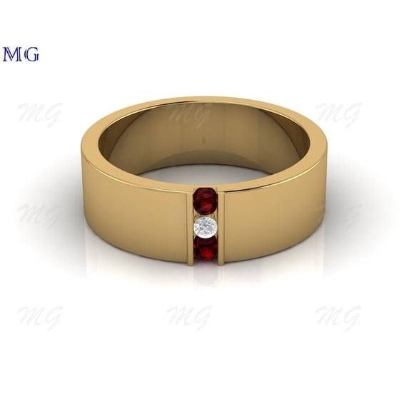Unique Red Garnet Men Wedding Band Sterling Silver Mens Wedding Ring Solitaire Stacking Matching Band Retro Vintage Anniversary Gift For Him