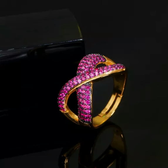 Unique Red Green Zircon Resizable Cross Ring for Brides Engagement Wedding Band