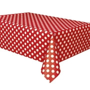 Unique Red and White Polka Dot Plastic Tablecloth, 54" x 108"