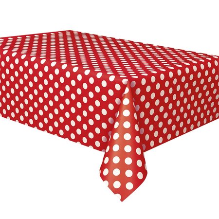 Unique Red and White Polka Dot Plastic Tablecloth, 54" x 108"