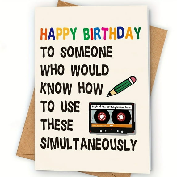 Unique Retro Birthday Greeting Card - Humorous Design for Music Lovers - Blank Inside with Envelope