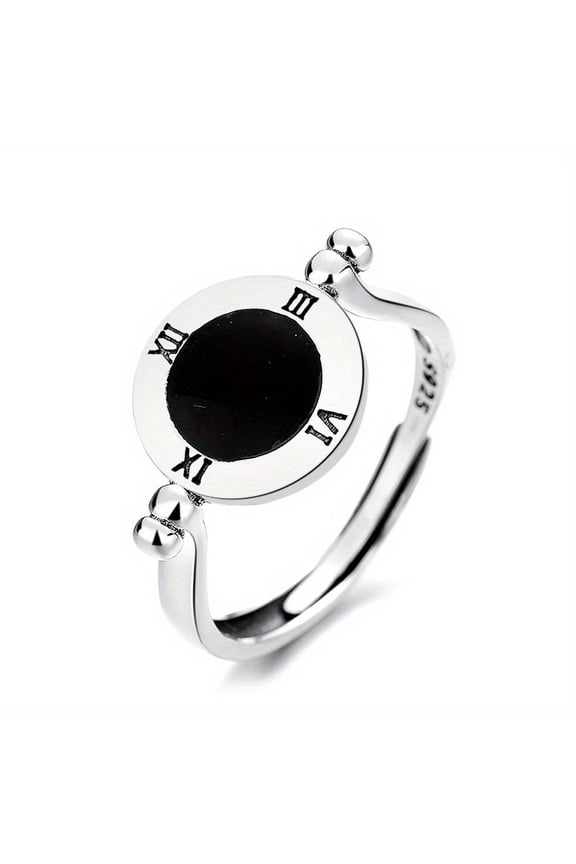 [Unique Retro Resin Inlay Open Ring] 925 Sterling Silver Open Ring with Retro Roman Numerals and Resin Inlay, Hip Hop Rock Style - Ideal Gift for Friends and Classmates, Droplet, Fashion, Unique