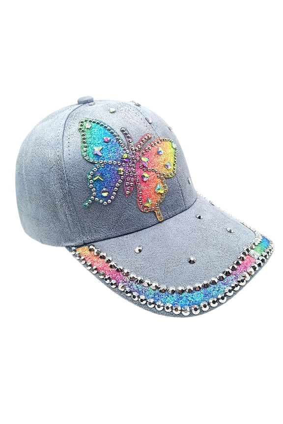 Unique Rhinestones Butterfly Baseball Cap Comfortable Long Brims Sun Protective Hat For Women Teens Girl Street Wear