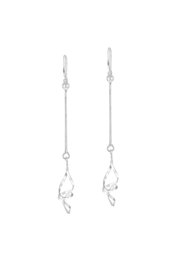 Unique Ribbon Twist Swirl Mobile Sterling Silver Chain Dangle Earrings