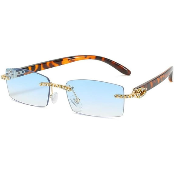 Unique Rimless Crystal Sunglasses For Women Vintage Gradient Small Sqaure Rhinestone Shiny Sun Glasses Female Shades
