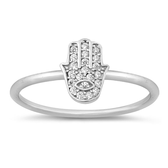 Unique Ring Studded Hamsa Hand .925 Sterling Silver Band Jewelry Female Male Unisex Size 6