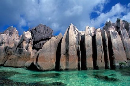 Unique Rock Formations on Shore of Curieuse Island Seychelles Canvas Art - Nik Wheeler DanitaDelimont (35 x 24)