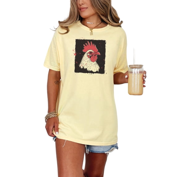 Unique Rooster T-Shirt, Animal Graphic Tee, Farm Inspired Clothing, Chicken Lover Gift, Nature Illustration Top, Trendy Casual Wear, Butter Comfort Colors T-Shirt, Small