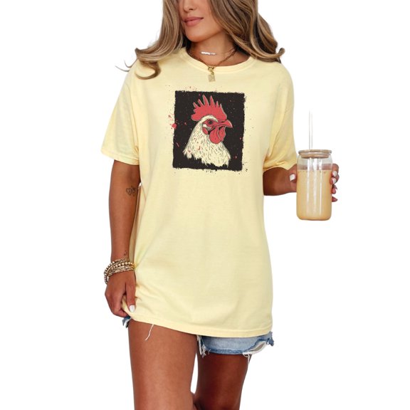 Unique Rooster T-Shirt, Animal Graphic Tee, Farm Inspired Clothing, Chicken Lover Gift, Nature Illustration Top, Trendy Casual Wear, Butter Comfort Colors T-Shirt, Medium