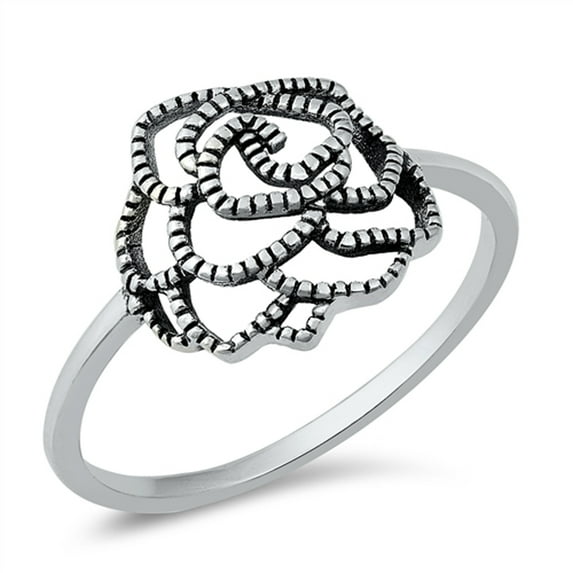 Unique Rope Rose Outline Ring .925 Sterling Silver Band Jewelry Female Male Unisex Size 8