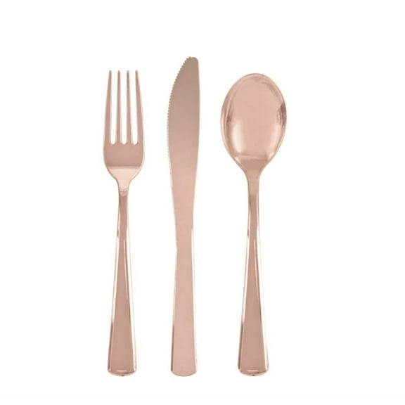 Unique Solid Assorted Plastic Cutlery, 18 Pack, Rose Gold