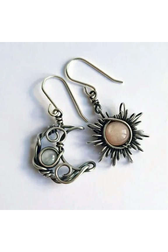 Unique Round Cut Cubic Zircon Jewelry Women 925 Silver Moon&Sun Drop Earring