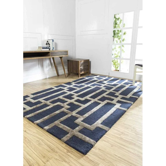 Unique Rugs Hand Tufted Handmade Area Rug Black Gold Blue Gold 100% Woolen Carpet For Living Room 3X5FT Diwali Home Décor